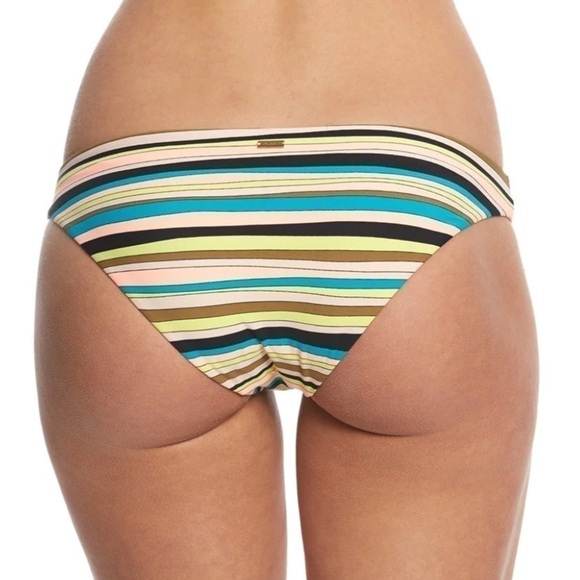 NWT Volcom Women’s Salty Air Full Bikini Bottom Yellow Pink Blue Black Stripe XL - Picture 3 of 12